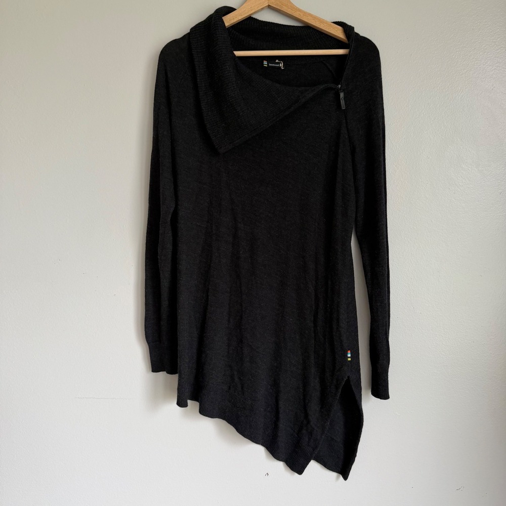 Smartwool Merino Wool Asymmetrical Zip Collar Sweater Charcoal‎ Gray Tunic S